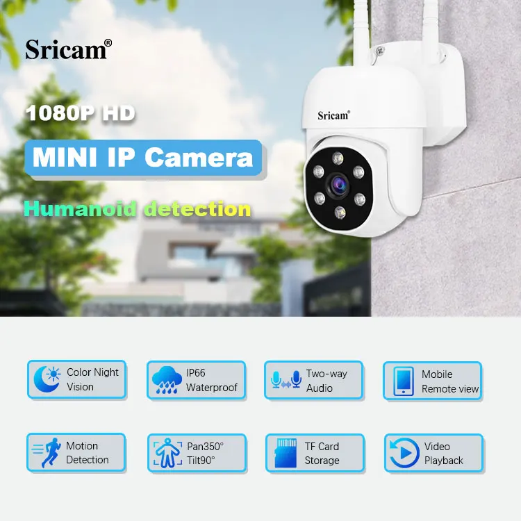 Sricam Home Security Cctv Camera System Wireless Sp030 Ptz 1080p Hd Night Color Ip66 Waterproof
