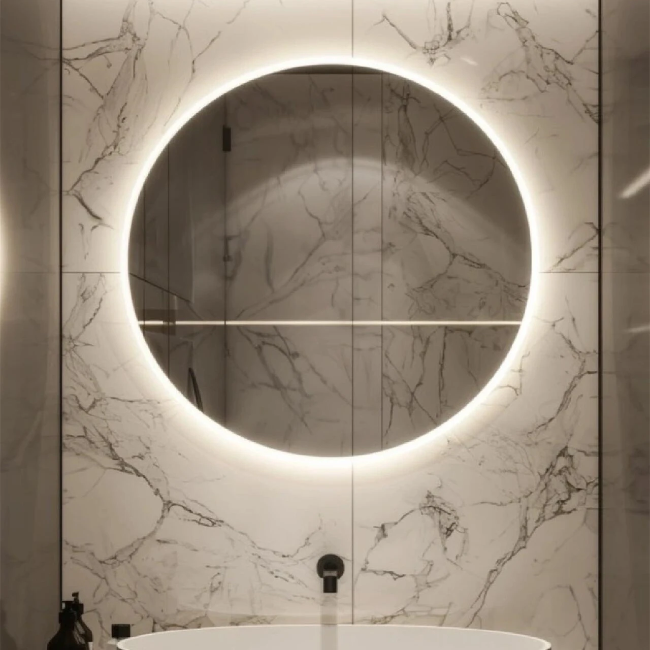 Custom Simple Design Hotel Golden Circular Round Bathroom Wall Mounted Smart Mirror