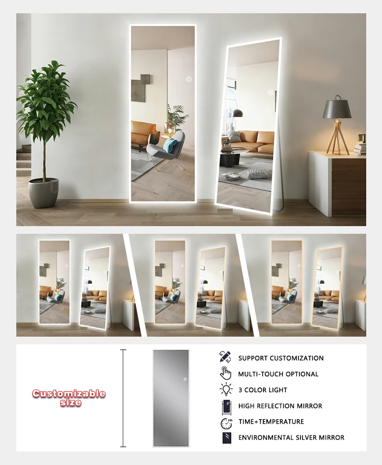 product rectangle shape led full body mirror makeup floor mirror large size creative bathroom led full length mirror-7