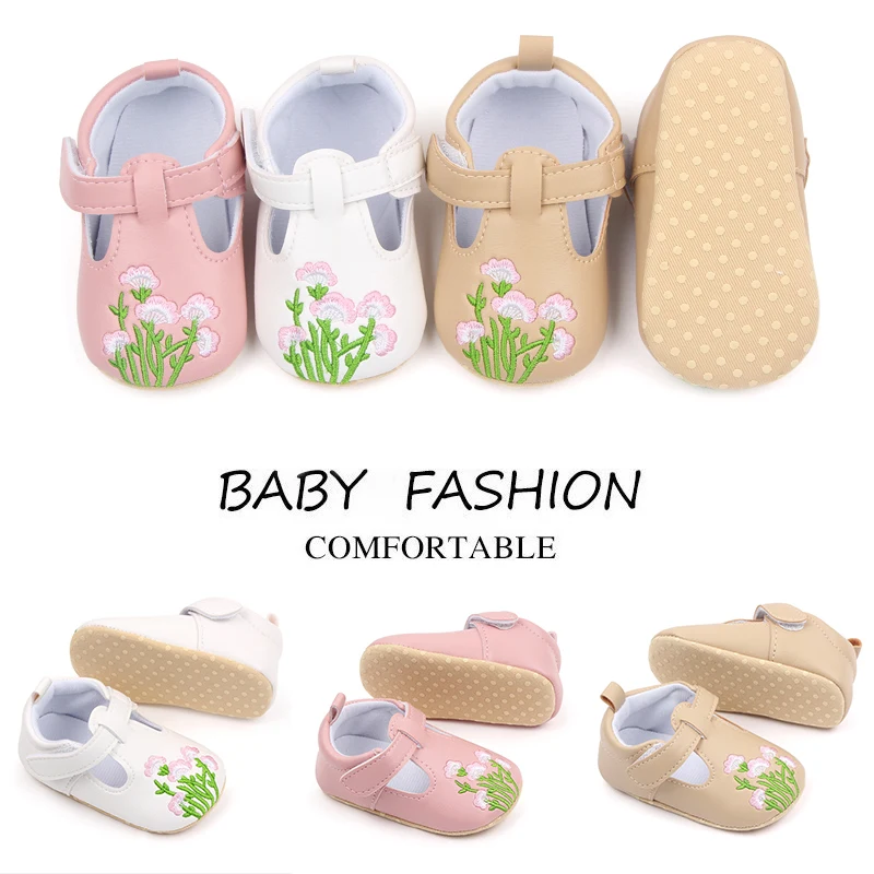 Spring and Autumn Baby Shoes Soft Soled Toddler Shoes for Girls 0-1 Year Old Baby Embroidered Princess Small Leather Shoes factory