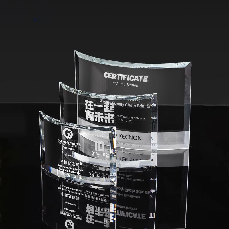 Business Custom Simplify Design Crystal Trophy and Awards Glass Shield Plaque Medals Glass Crystal Trophy