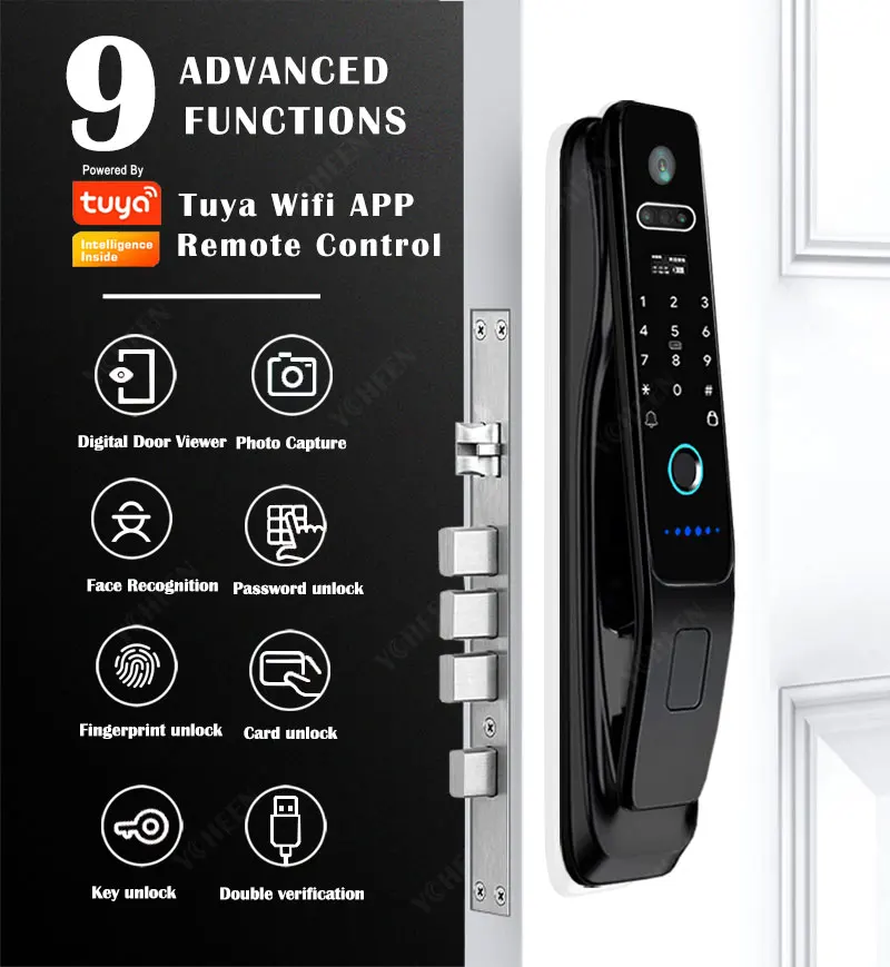 Waterproof Tuya Wifi Face Recognition Smart Lock Fingerprint Password ...
