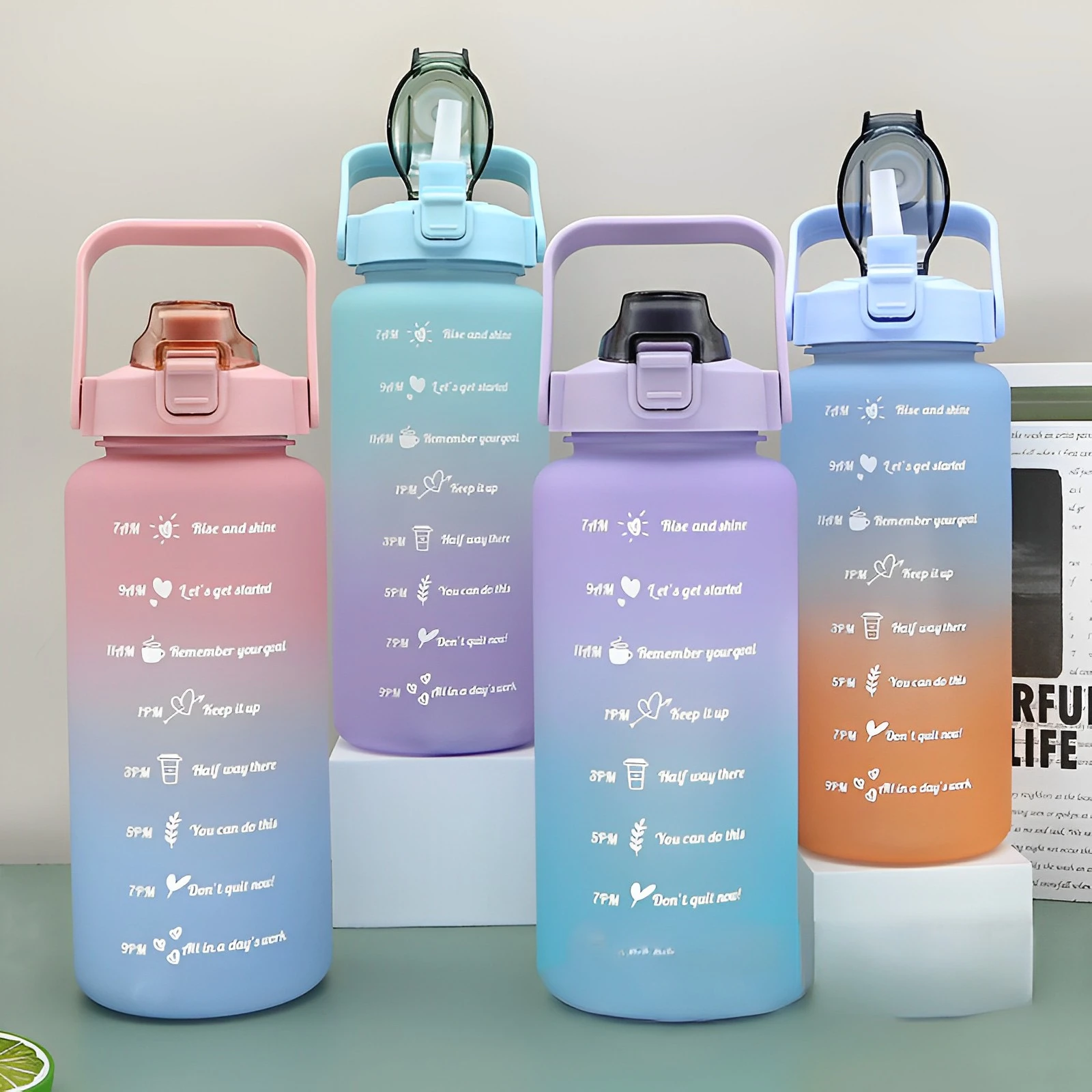 Custom Logo 2-Liter Gym Water Bottle with Time Marker Straw Progressive ...
