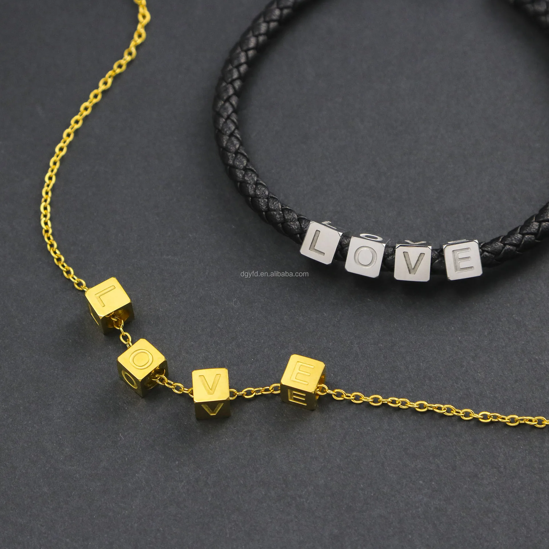 1pcs Fashion Stainless Steel A-Z Initial Imitation Pearls Bracelet