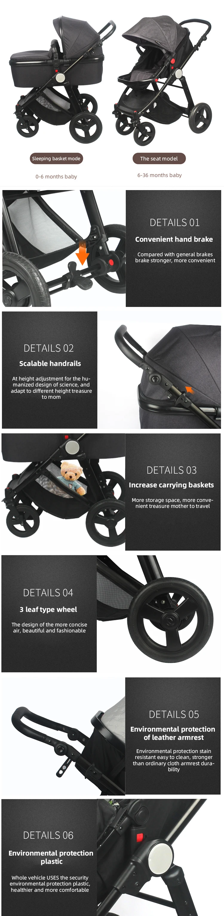 Fast Shipping Luxury Baby Stroller 3 in 1 Folding high landscape stroller baby pram