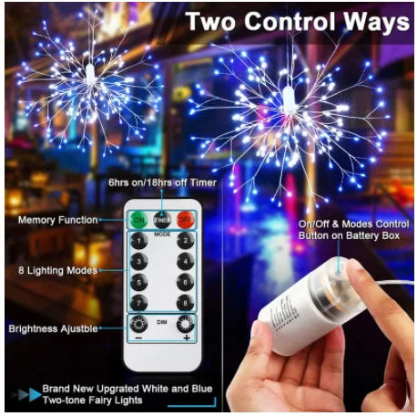 Remote Firework LED String Lights Copper Wire Waterproof Fairy Light Hanging Starburst Twinkle Dandelion Light for Chrisma Home