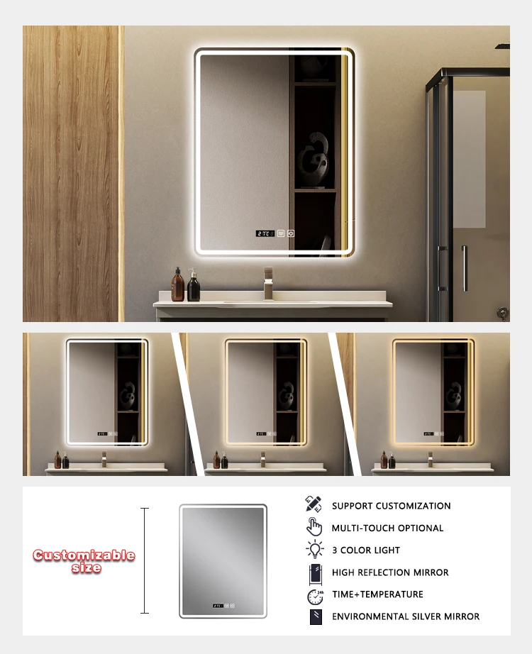 product rectangular led illuminated bathroom mirror wall hanging fogless backlit ip44 rated lighted wall mounted mirror-4