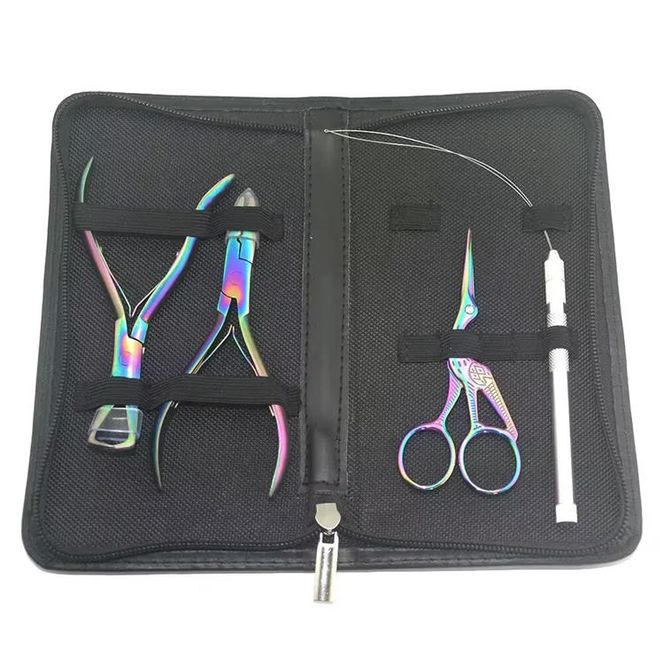 HARMONY Gold Black Rainbow Salon Hair Extension Tools Kit With Micro Rings Beads Opener Closer Pliers Loop and Crane Scissors