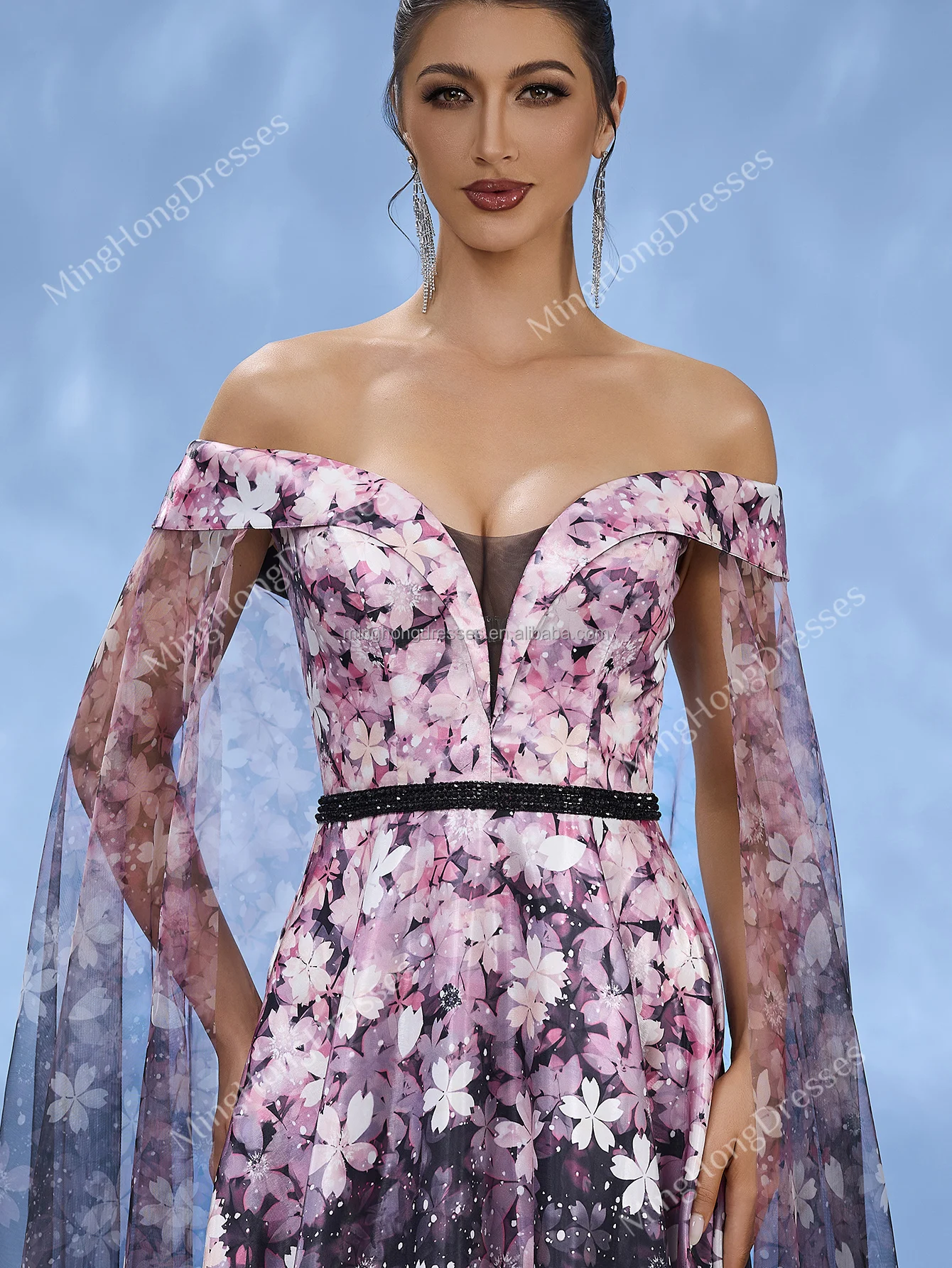 Bohemian A-Line Evening Dress with Unique Floral Print Elegant Formal Banquet Ball Gown Perfect Match for Arab Banquets