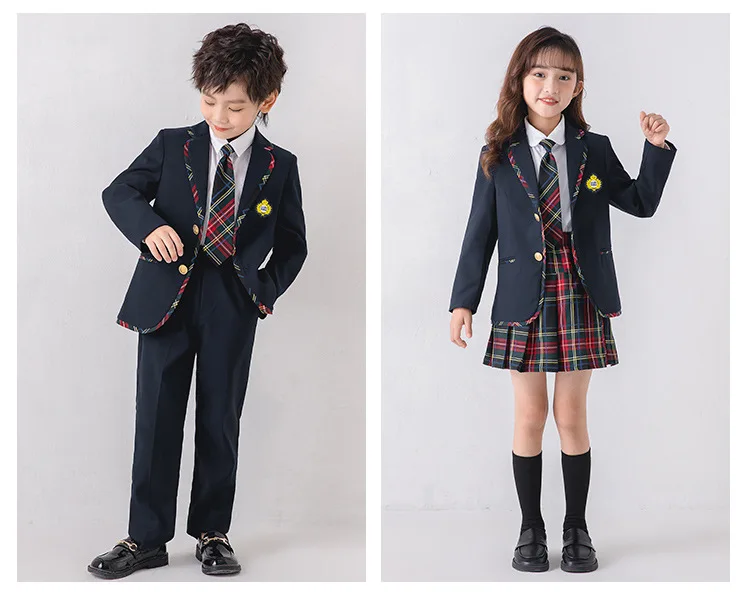 Students Class Party Performance Suit Set Spring Autumn Children School Uniform Outfit Kids Blazer Pants /jk Skirts Clothing Set