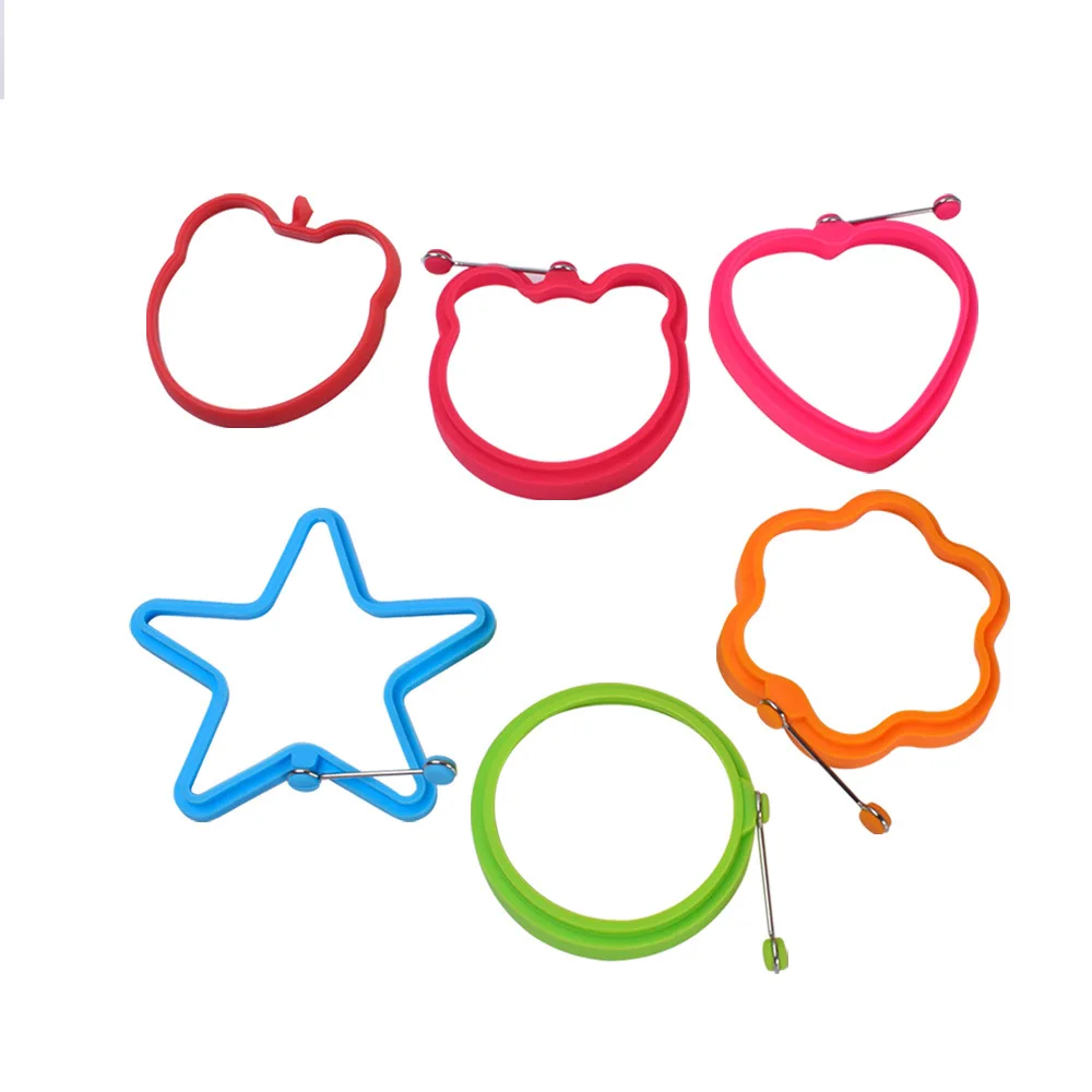 Heart-Shaped Bear & Flower-Shaped Silicone Pancake & Egg Mold Star-Shaped Fried Egg Maker with Handle Kitchen Tool