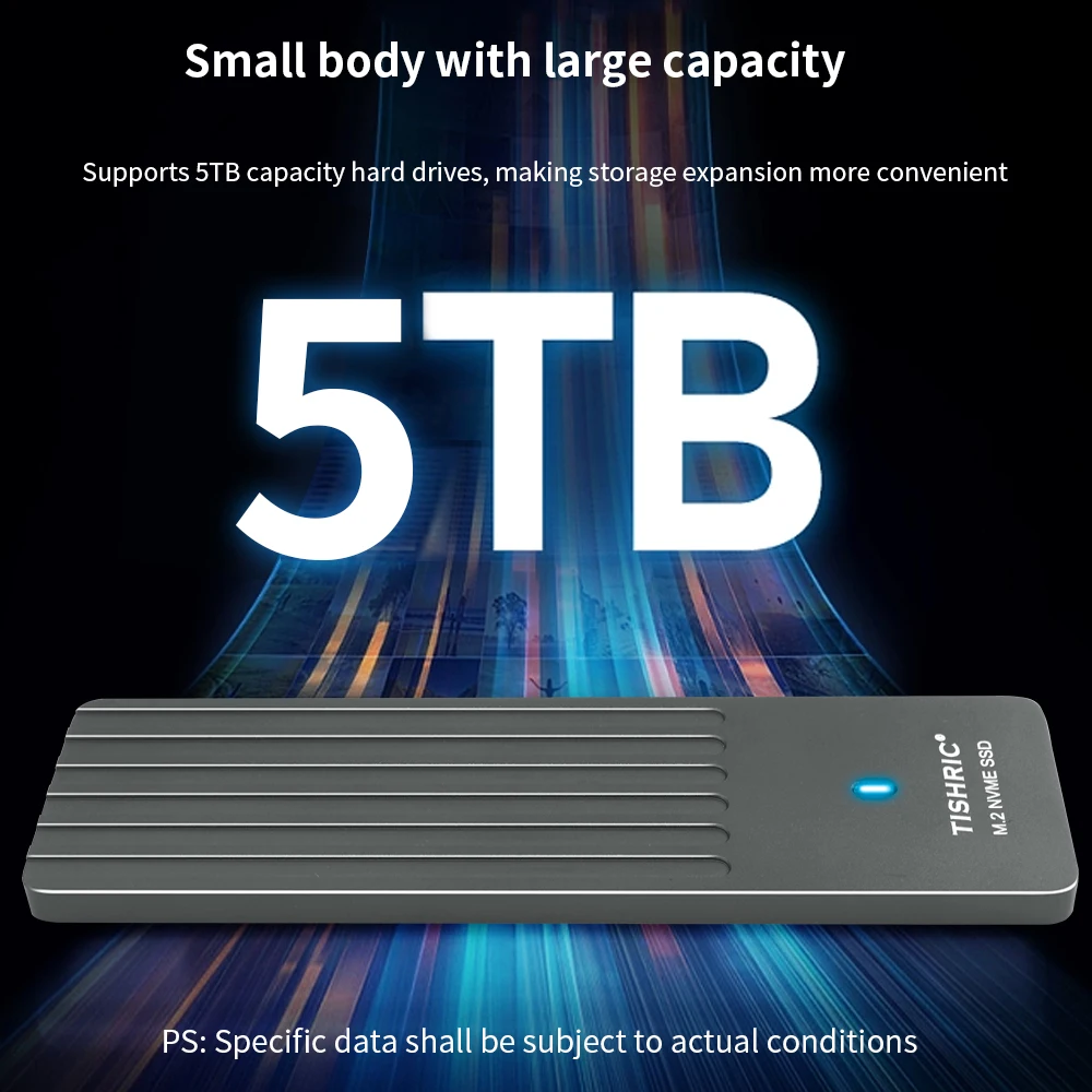 TISHRI Case SSD NVME External Enclosure 10Gbps 5TB Type C  Ultrathin SSD Adapter for NVME SSD Disk Box Supports M Key