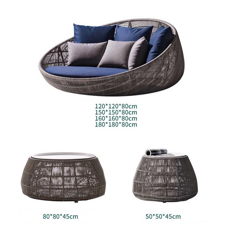Outdoor Round Oval Rattan Canopy Sun Bed Comfortable Beach Lounger Daybed Hotel Living Room Bedroom Villa Hospital Warehouse