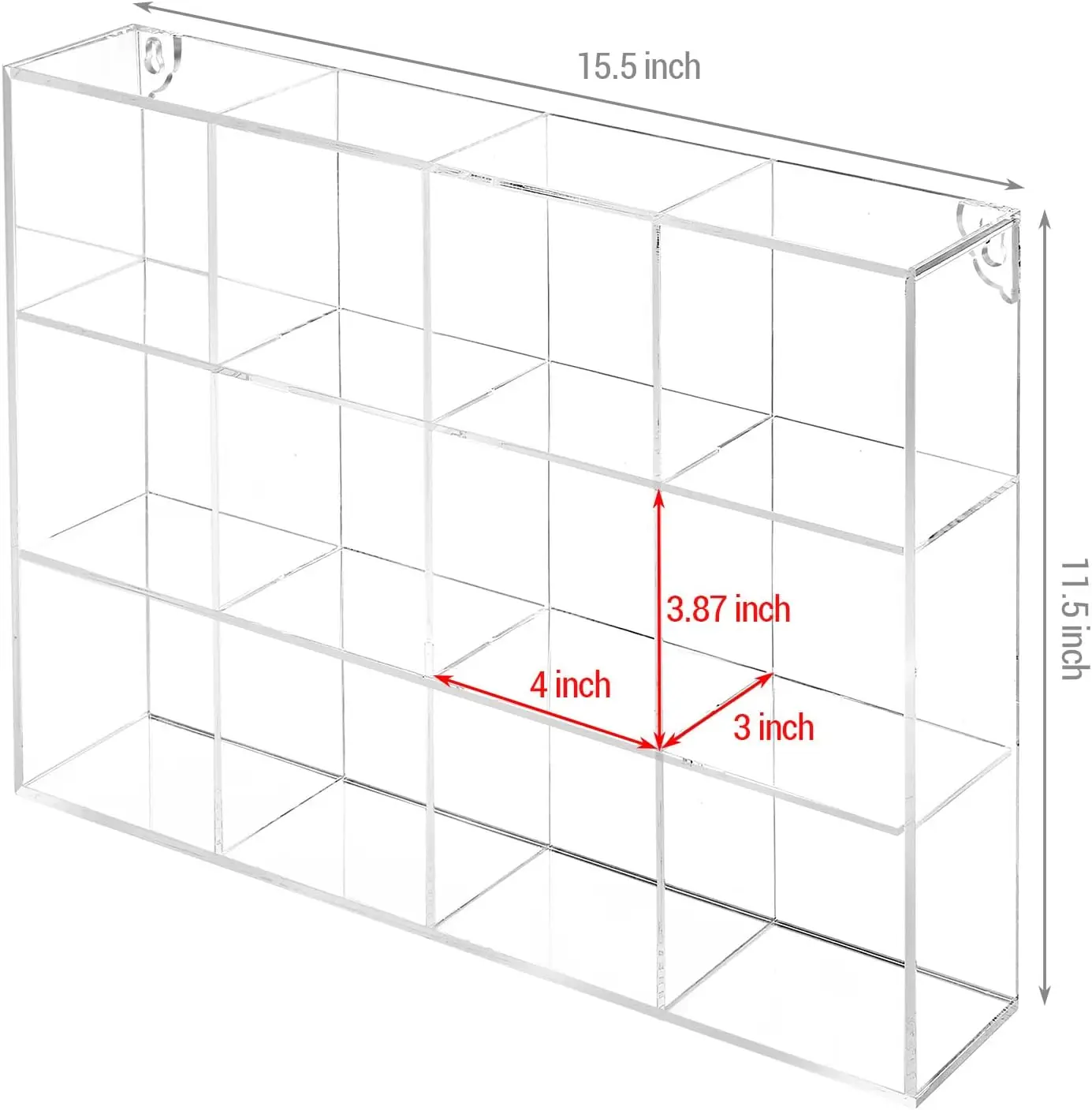Wall Mounted Clear Acrylic 12 Compartment Showcase Mini Toy Crystal Shadow Box for Displaying Collectible Figures