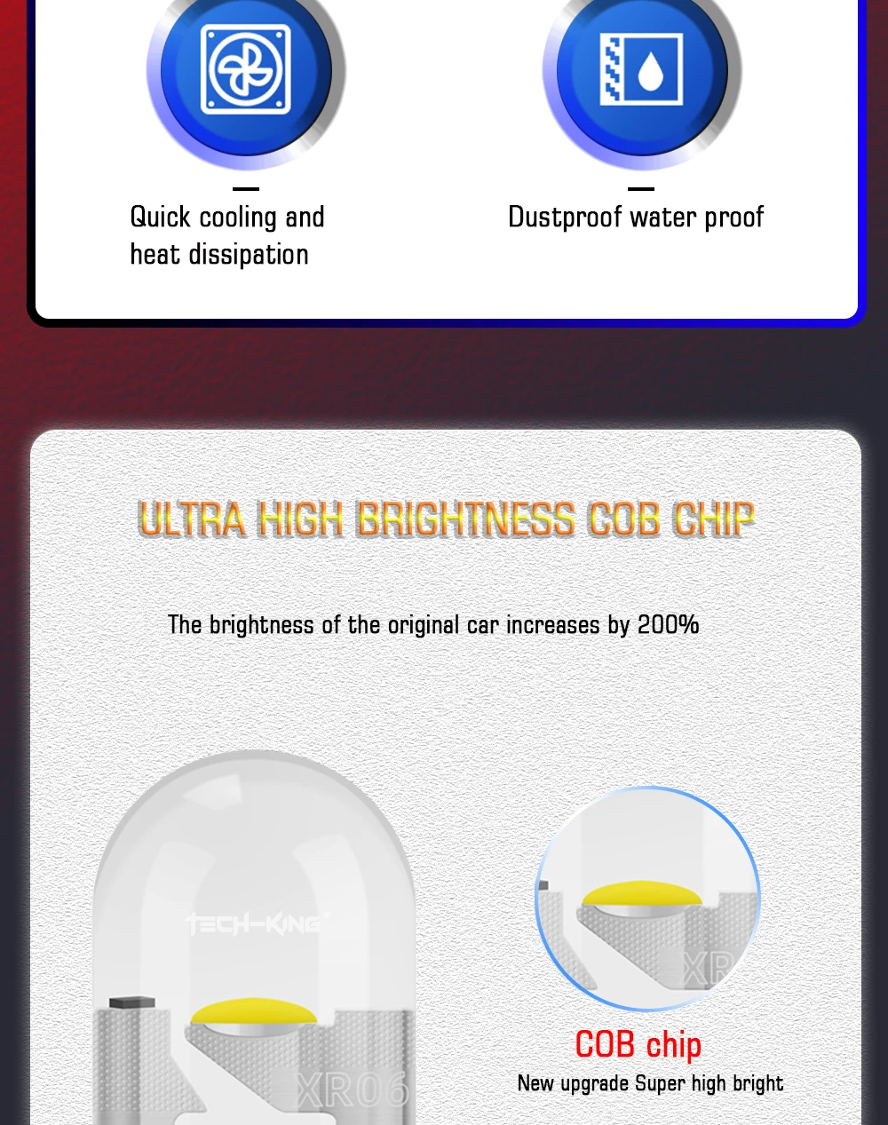 TECH-KING Newest 12V 24V W5W Led T10 Car Light COB Glass 6000K White Yellow Auto License Plate Lamp Dome Light Reading DRL Bulb