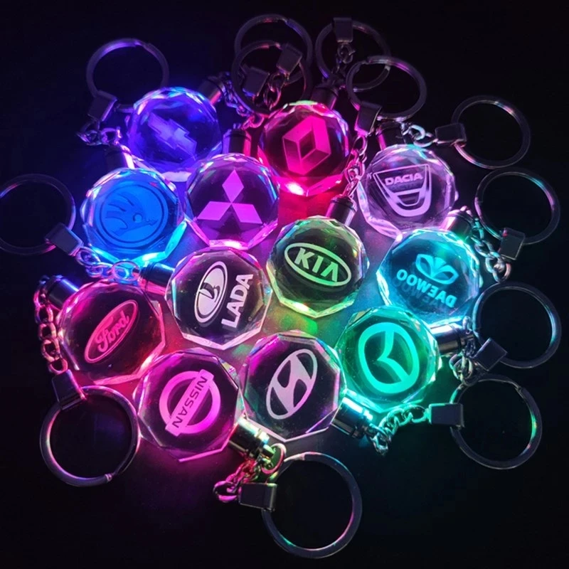 Colorful Lighting Led Keychain Car Designs Logo Crystal Keychain for Promotion Gift Can Be Custom Photo Pictures