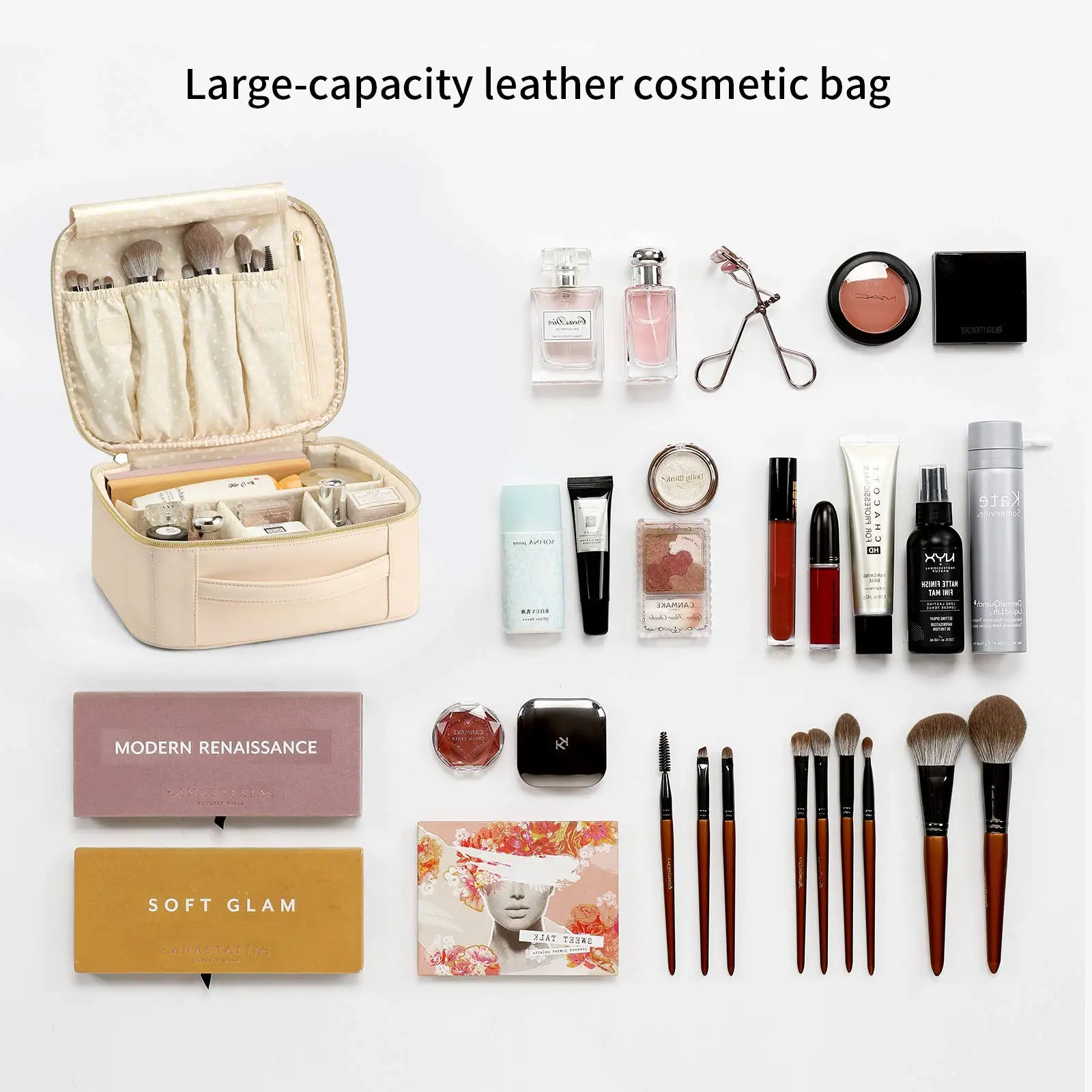 2022 Customized Leather Cosmetic Bag Makeup Travel Organizer With