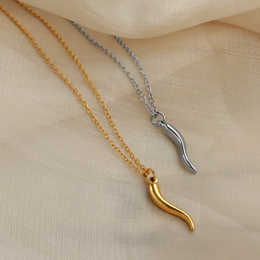 Classic Italian Horn Necklace Chili Pepper Charm Necklace Cornetto Talisman Protection Jewelry Lucky Amulet Cornicello Necklace