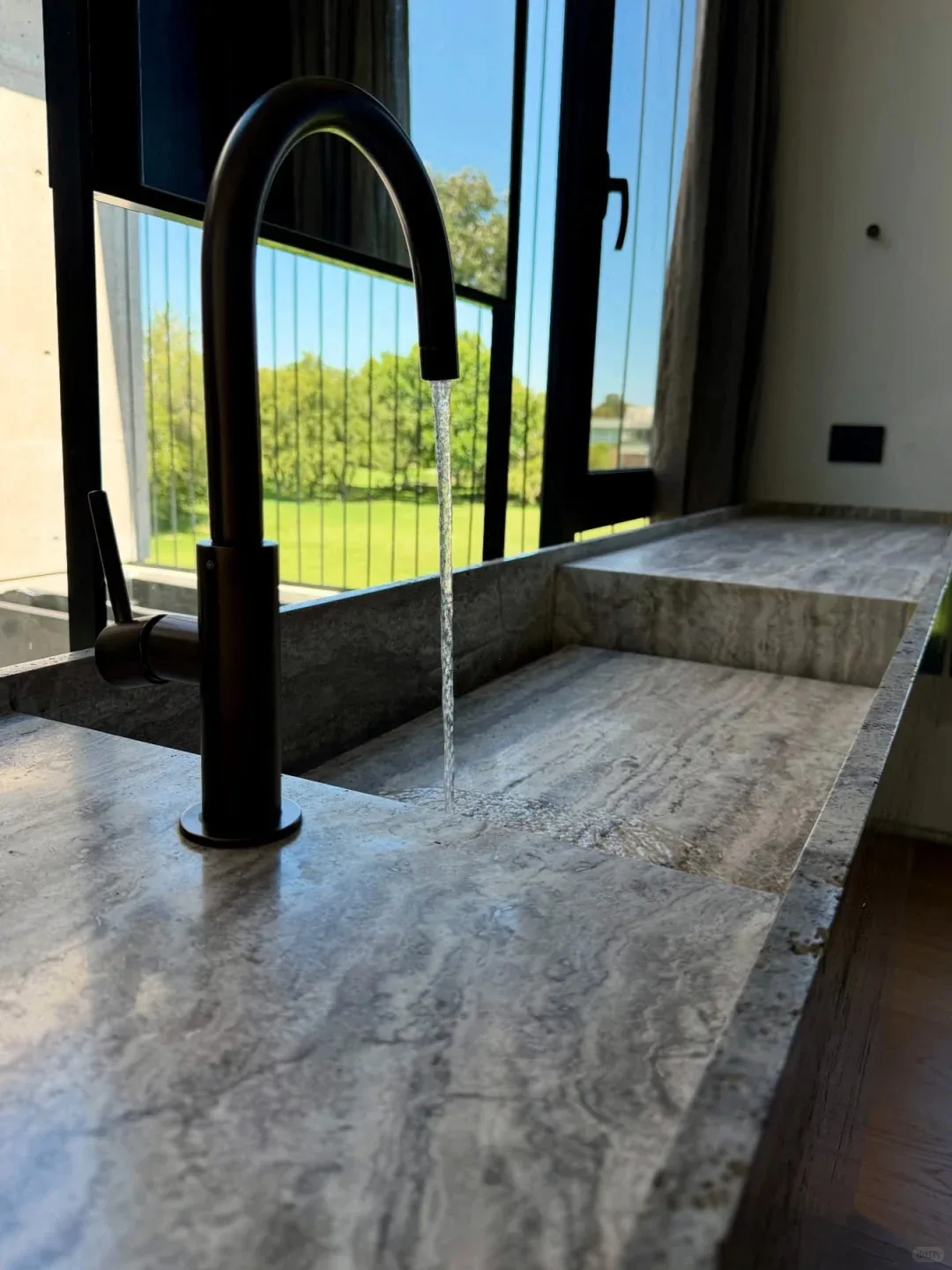 product natural silver grey travertine sink bathroom stone travertine sink vanity-5