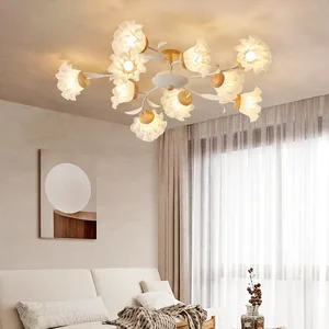 JACKSUN Japanese-Style Cream-Tone Lamp Bedroom Dining Lighting Wabi-Sabi Style Lily of the Valley Flower Pendant Light