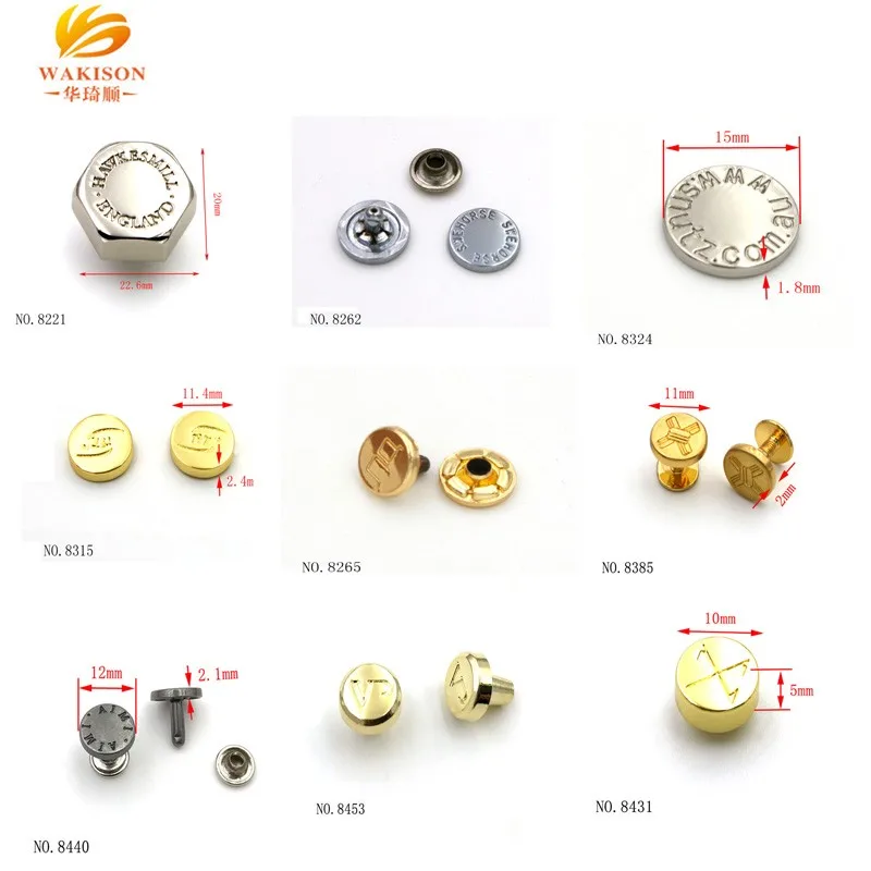 20mm メタルサークルロゴ刻印リベット バッグ用カスタムデザイン