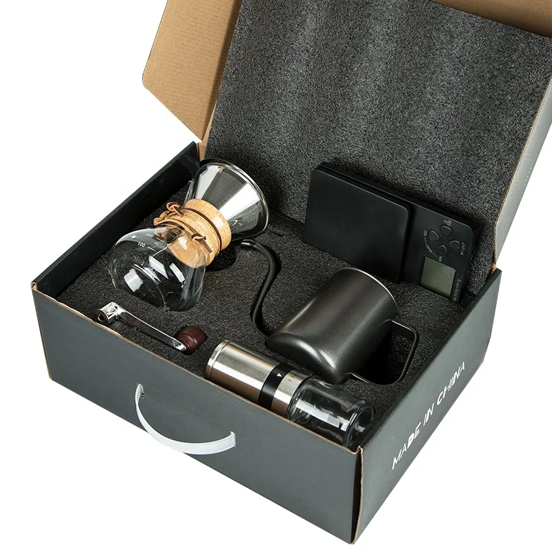 Pour Over Coffee Maker Set Chemex with Metal Filter 600ml Kettle Hand Grinder