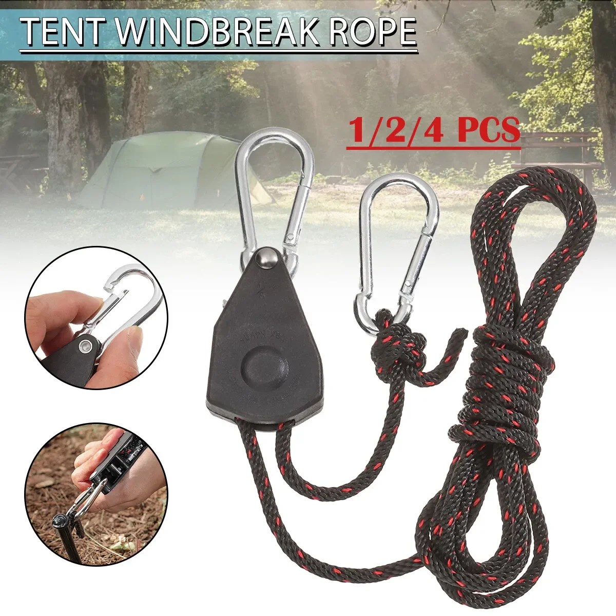 Camping Ratchet Pulley Tent Guide Rope Adjustable Guy Line Tensioner ...
