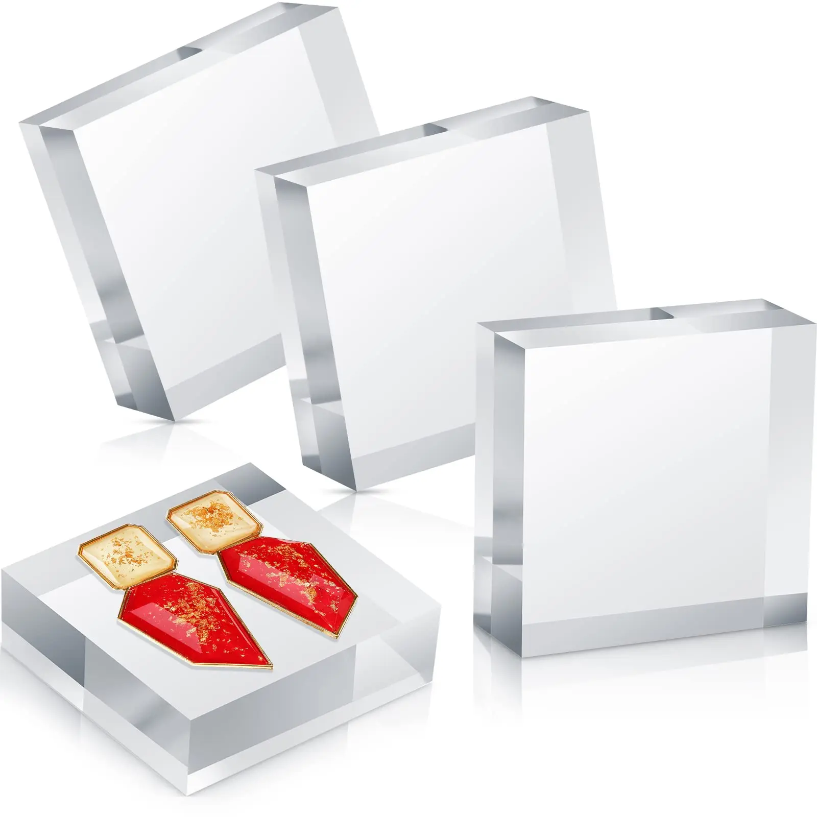 3 X 3 X 1 Acrylic Square Display Block Clear Polished Acrylic Cube Jewelry Ring Showcase Display Stand details