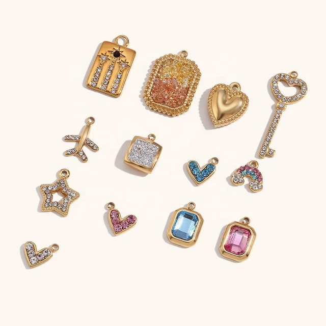 Dingran Charms Waterproof Shining Zircon Charms Stainless Steel Various Patterns Pendants Jewelry