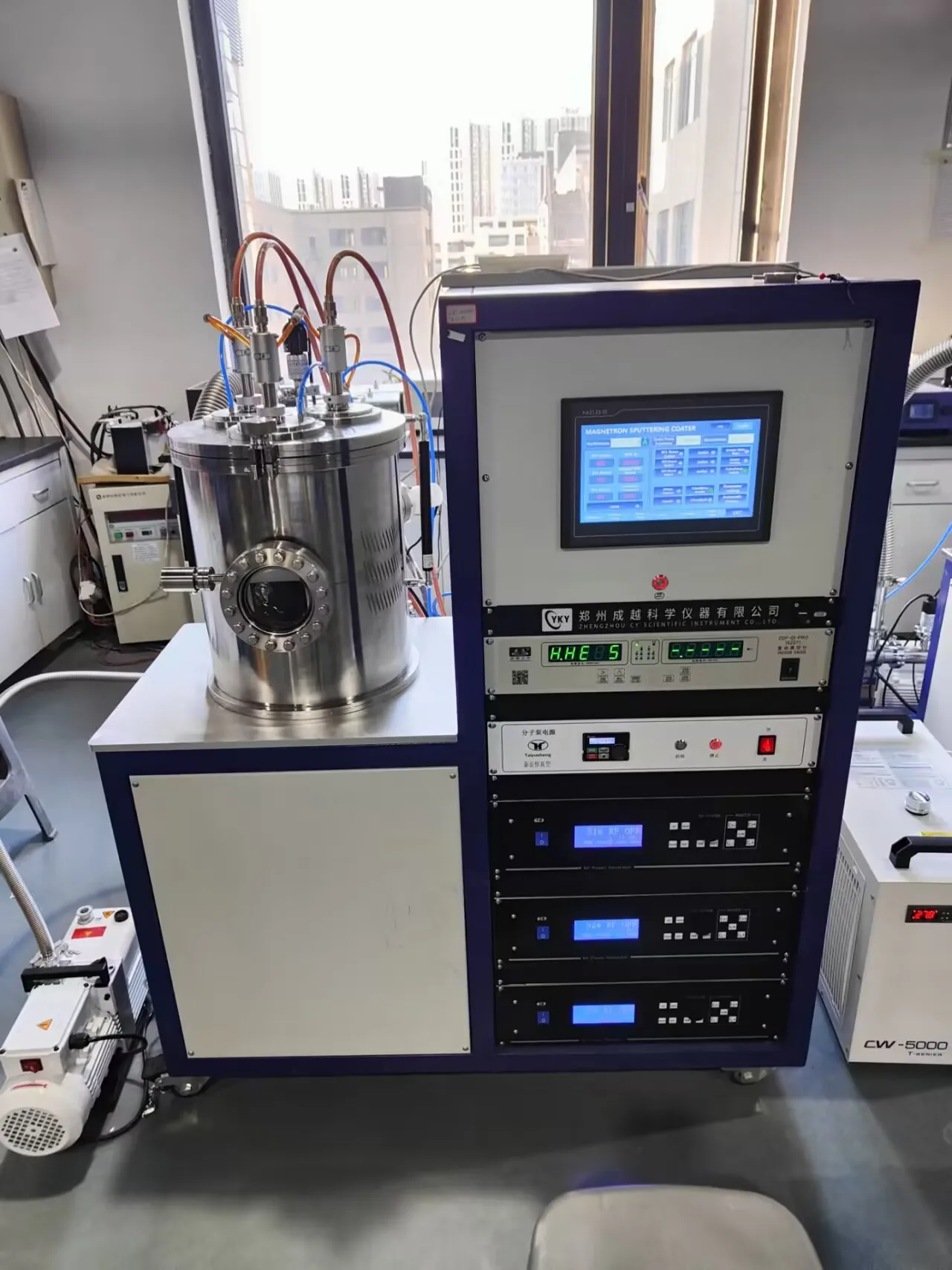 High Vacuum Magnetron Sputtering Deposition System with Quartz Thickness Monitor for Electrode Film