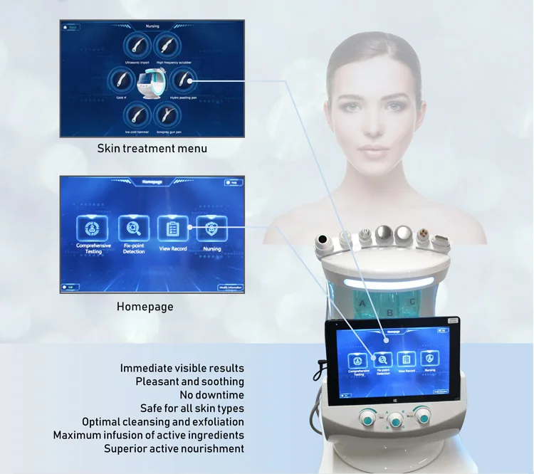 Multifunctional 7 in 1 Portable Smart Ice Blue RF Hydra Dermabrasion Oxygen Water Peeling Facial beauty machine skin analyzer