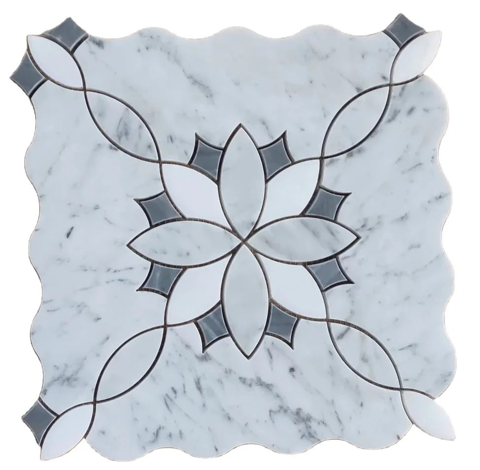 Wonderful Flower Stone Mosaic Art Design for Kitchen Pool Living Room and Interior Wall Decor Resin and Marble Material Tile