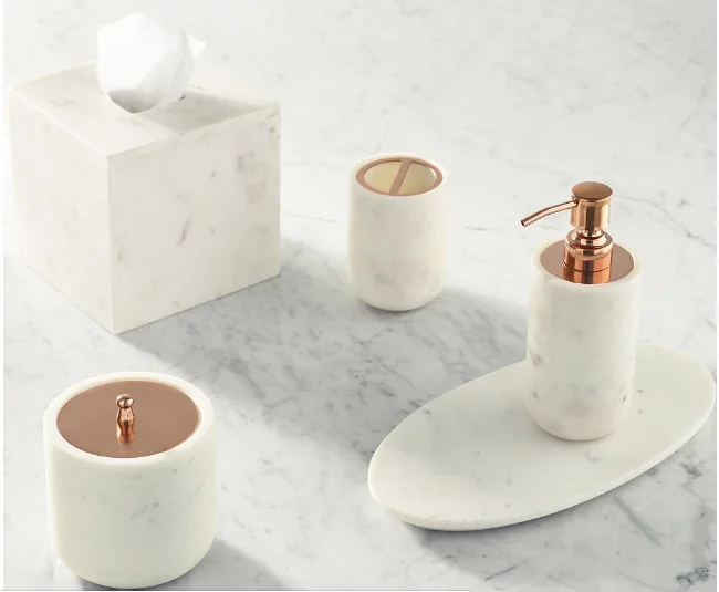 Luxury Custom White Marble Resin Bathroom Set Rose Gold Hotel And Home