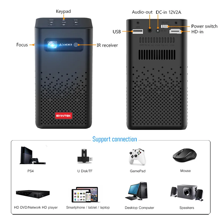 Byintek ポータブルスマートプロジェクターUFO-P20 BYINTEK P20 Portable Projector - 4K 1080P Smart Android LED