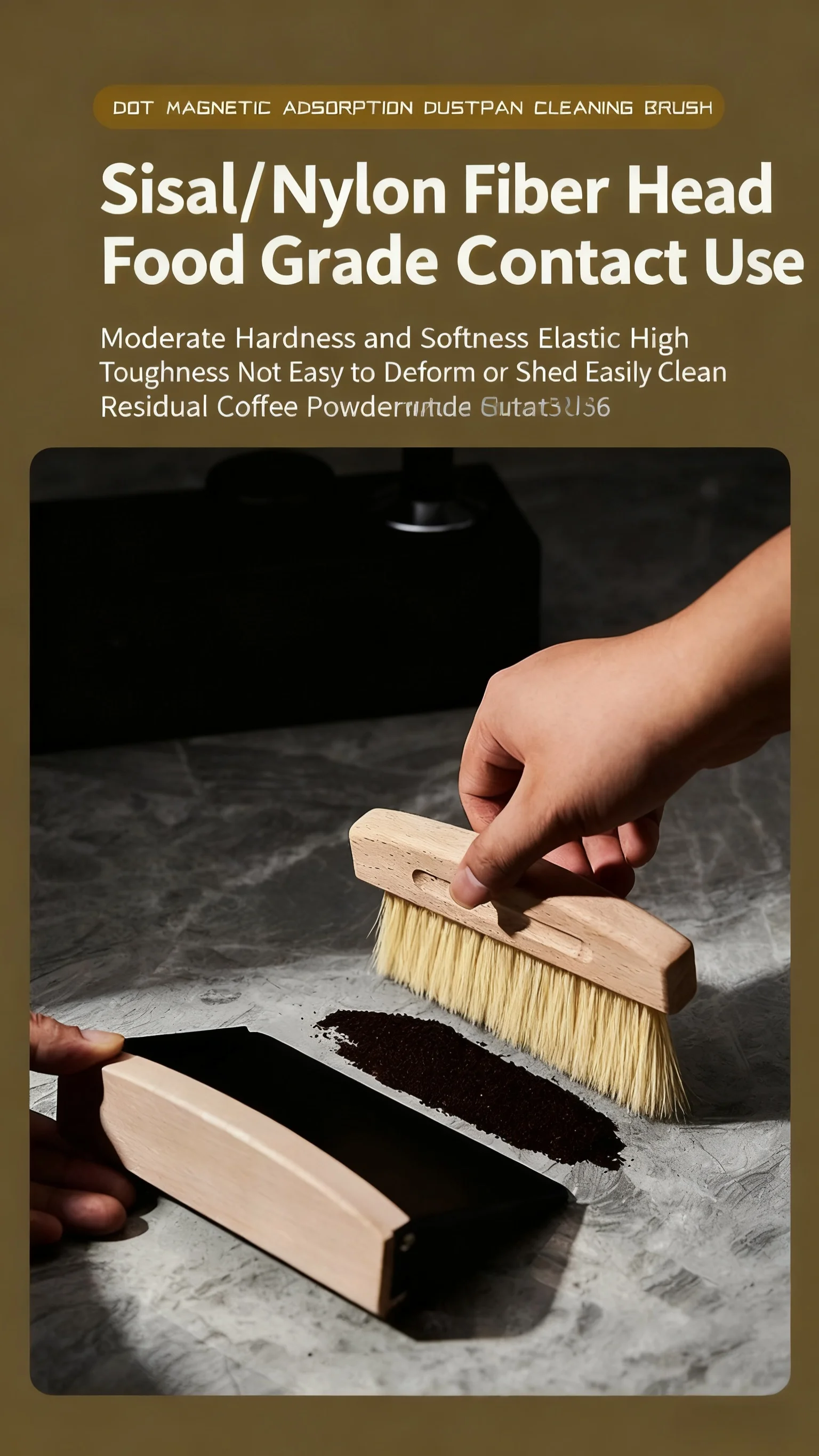 product custom eco friendly small beechwood broom  dustpan set with natural sisal brush for cleaning coffee grounds dirty desktop-2