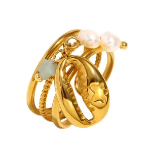 MW New Trendy Fashion Unique Design Hot Selling Geometric Personality 18K Gold Plated Stainless Steel Pearl Conch Party Gift