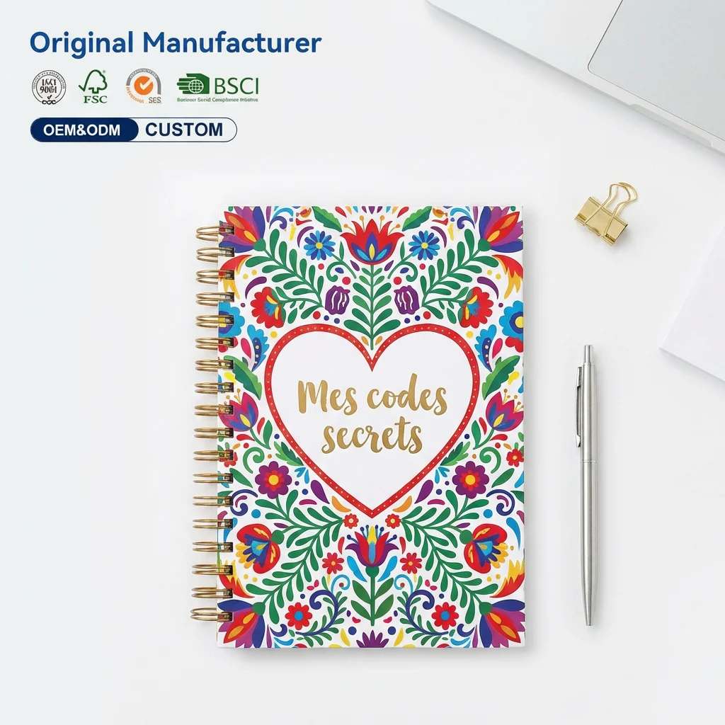 Heart Floral Hardcover A6 Notebook Journal with Spiral Binding Gift for Personal Secret Notes & School Supplies