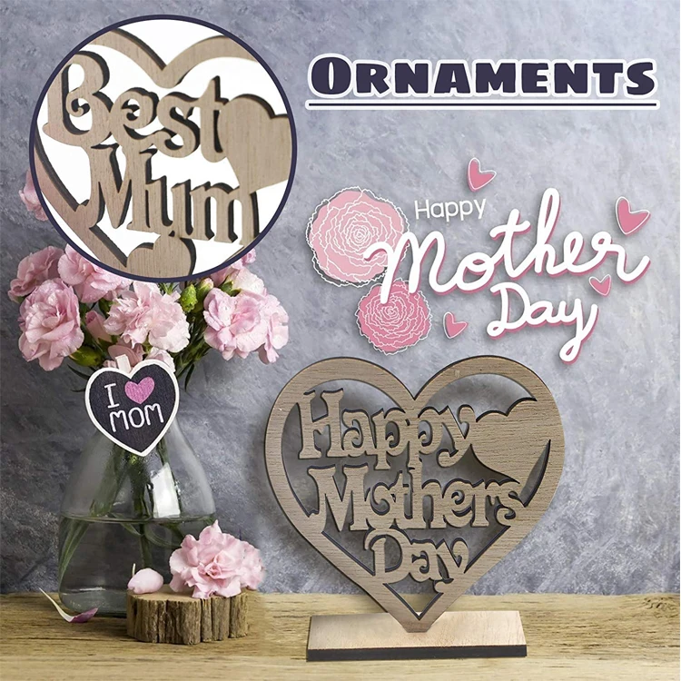 Mother Day Gifts 2022 Best Mum Love Heart Shaped Wood Ornaments for DIY Crafts Wedding Decorations