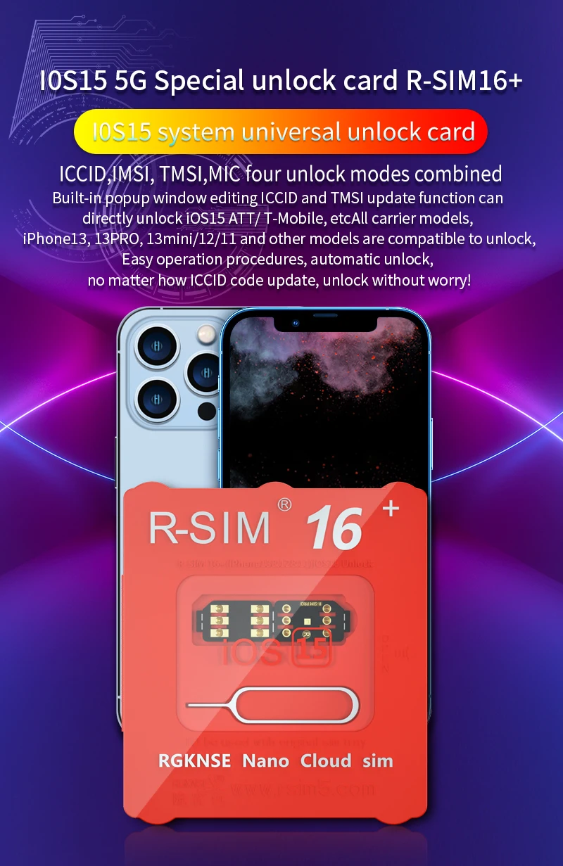 Rsim16+ 17 card chip for iPhone 13 12promax 12mini 11promax 6S 7 8 X XS XR 11 4G 5G IOS15