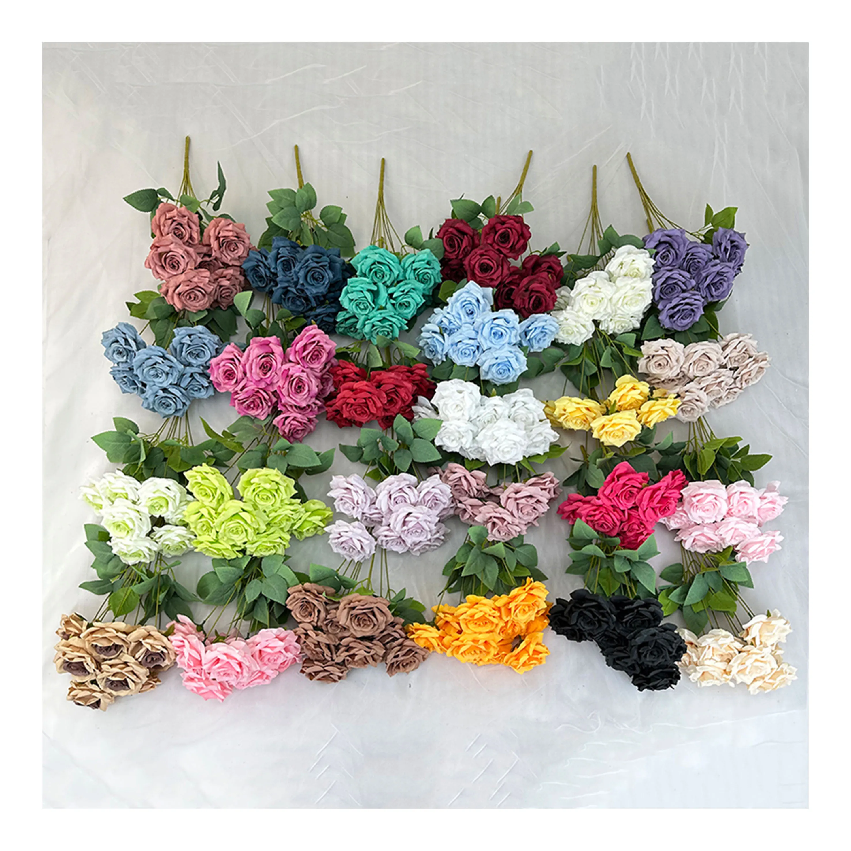 QYYM-294 9 na Ulo ng Diamond Rose na European Artificial Rose Flower para sa Dekorasyon sa Mesa para sa Pasko, Gradwasyon, at Bagong Taon