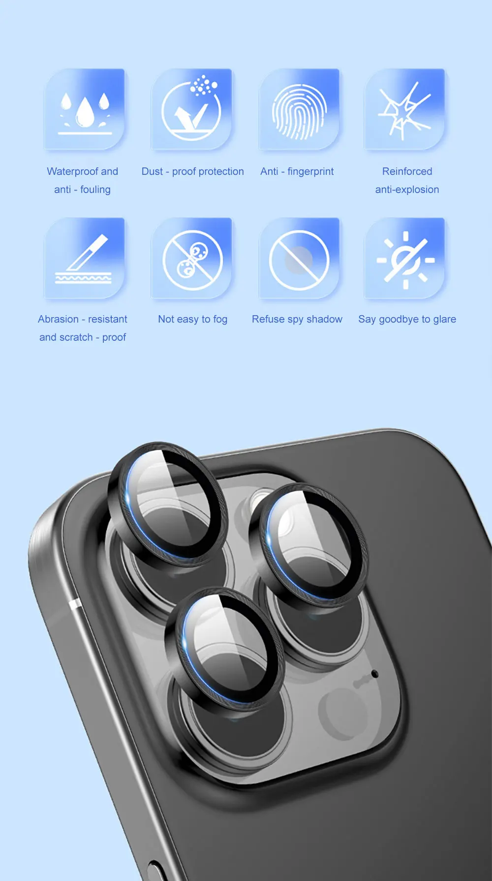 product camera lens protector for iphone 17 pro max ultra tough hd individual lens protector scratch resistant ultra thin tempered glass-2