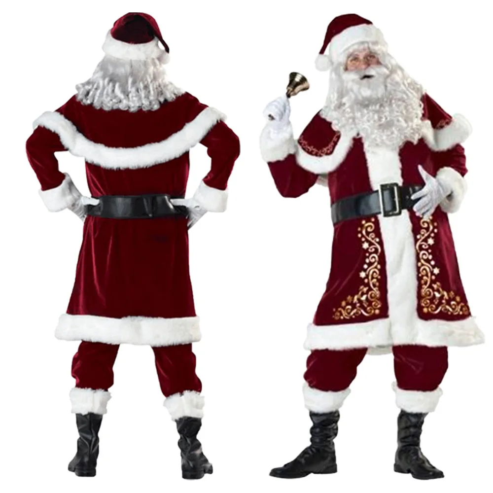 Рождественские костюмы для взрослых мужчин и женщин, очень плотное рождественское платье, костюм Санта Клауса