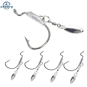 CHEERY Jig Head Weedless Fishing Hooks Worm Offset Lure Bass Saltwater Fishing Rigs with Spoon for Carp & Catfish – Soft Lure – view 2