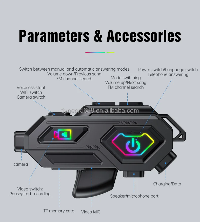 product tiypeor bluetooth hd camera recorder rgb colors motorcycle tf card fm radio 360 rotatable tape light motorcycle helmet headset-10