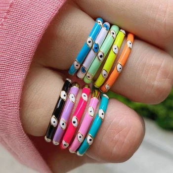 Handmade Enamel Evileyes Stackable Band Rings For Women