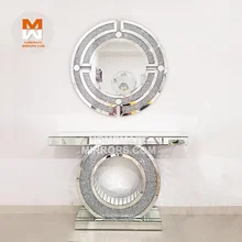 Hot O CC GG Shape Crushed Diamond Glass Mirrored Console Table and Wall Mirror Set Console Table with Wall Mirror