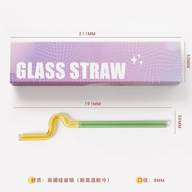 Color Glass Straws Twist Reusable Straws Heat Resistant Glass Straw  Drinking Milk Tea Long Stem Glass