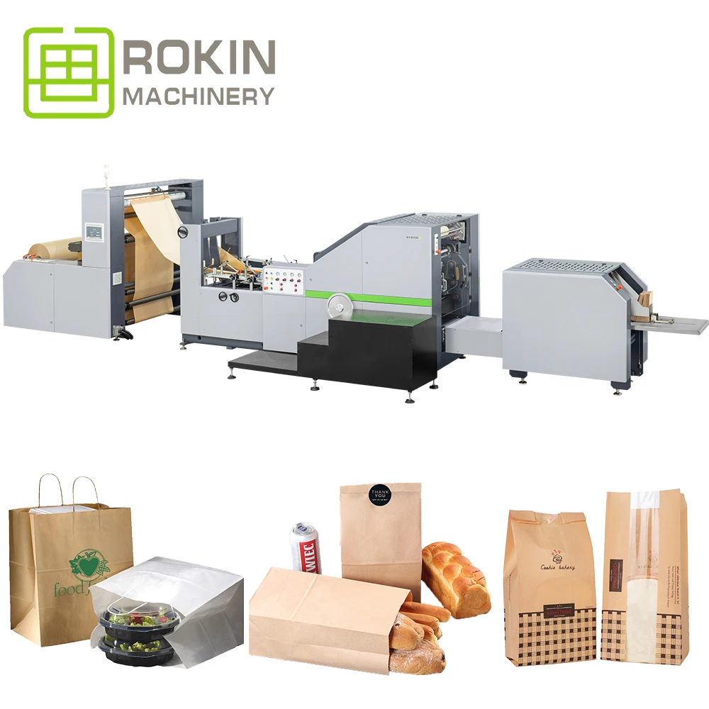 ROKIN   Paper Bag Making Machine With D Handle in Line