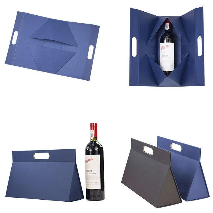 Portable Luxury Magnetic Folding Wine Packaging Cardboard Paper Gift Boxes with Custom Logo