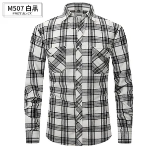 Men's Long-Sleeved Casual Flannel Wool Plaid Shirt Slim-Fit Design Double Pocket Spring/Summer Fashion Anti-Wrinkle Twill Fabric